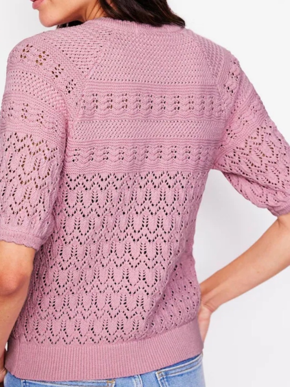 Boden Pink Elodie Stitch Crew 100% Cotton Cardigan M NWT - Picture 3 of 7